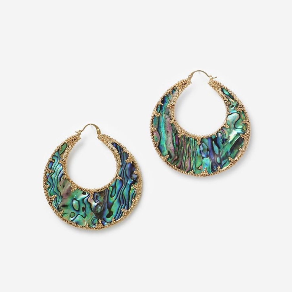 Isharya Large Hoop Earrings Crescent Abalone Shell